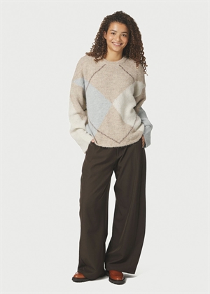 Inga check fluff knit Beige Melange Neo Noir 